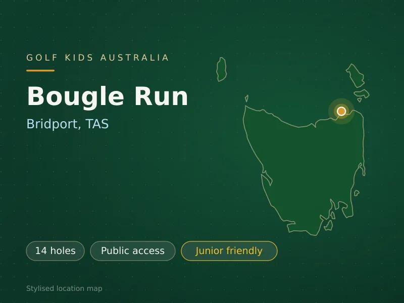 Stylised map showing the location of Bougle Run in Bridport, TAS - not a photograph of the course