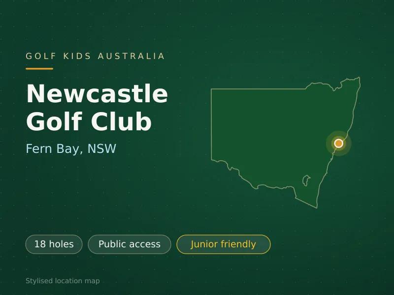 Stylised map showing the location of Newcastle Golf Club in Fern Bay, NSW - not a photograph of the course