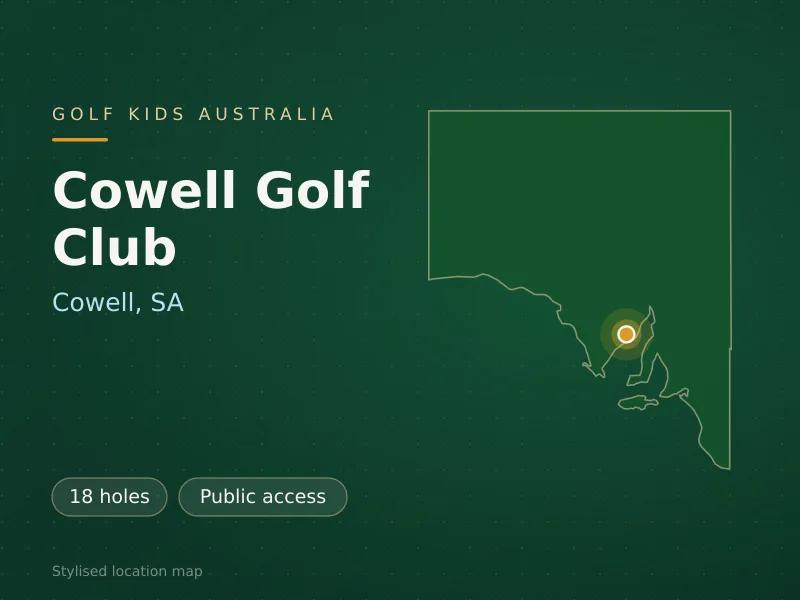 Stylised map showing the location of Cowell Golf Club in Cowell, SA - not a photograph of the course
