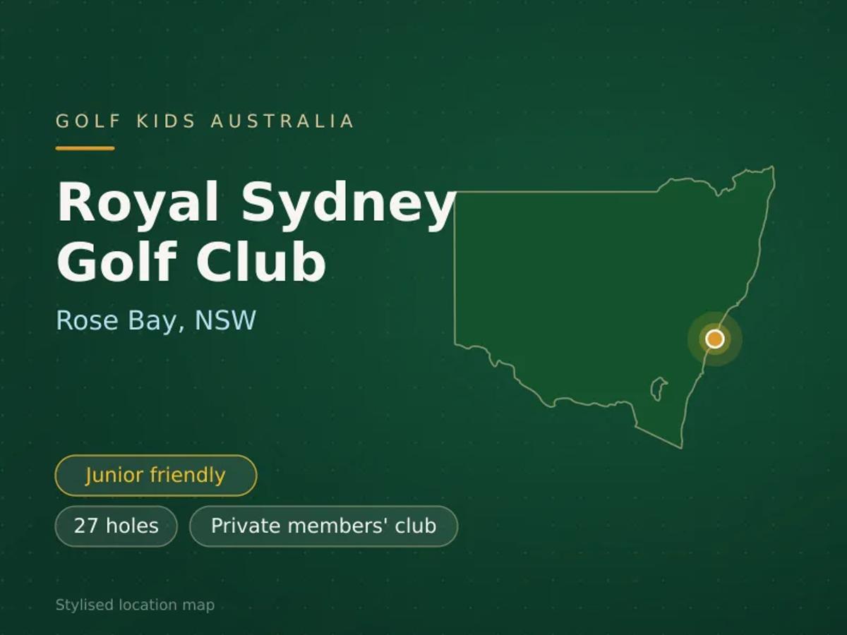 Stylised map showing the location of Royal Sydney Golf Club in Rose Bay, NSW - not a photograph of the course