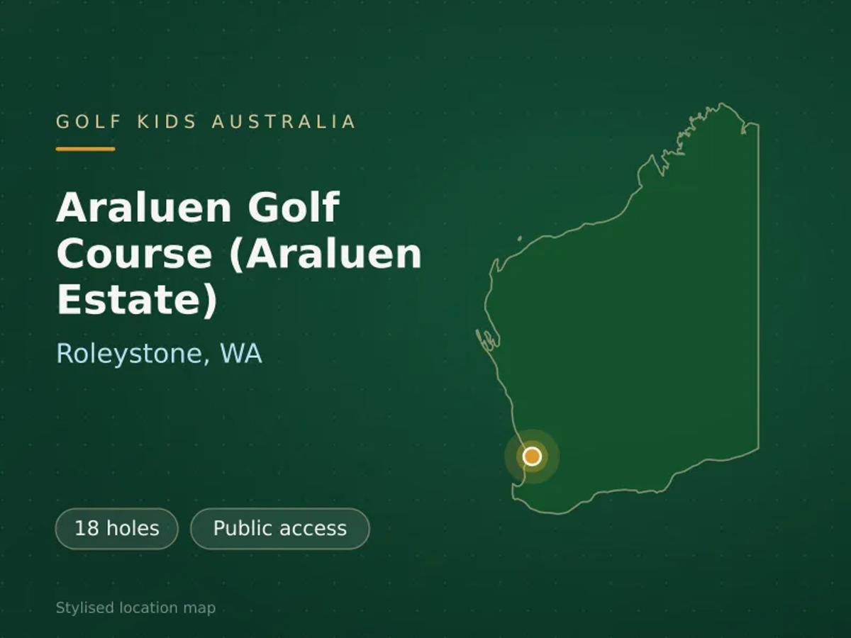 Stylised map showing the location of Araluen Golf Course (Araluen Estate) in Roleystone, WA - not a photograph of the course