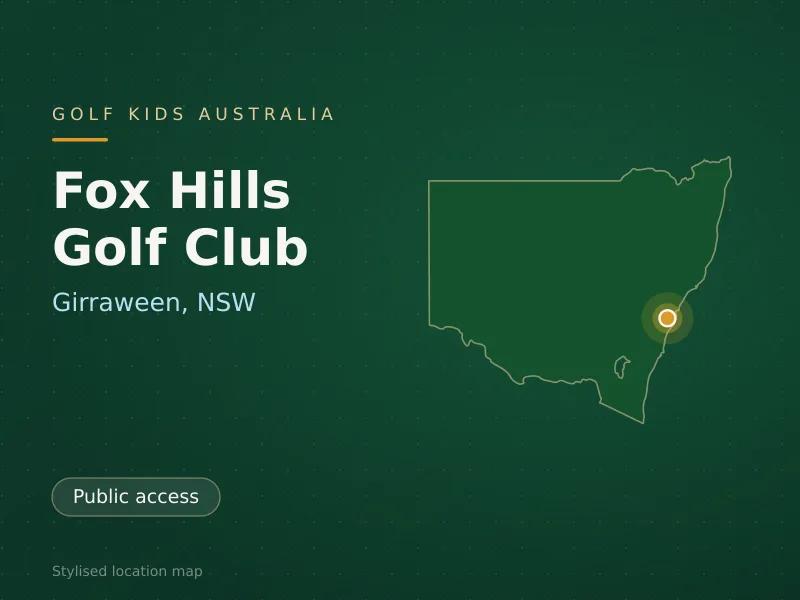 Stylised map showing the location of Fox Hills Golf Club in Girraween, NSW - not a photograph of the course