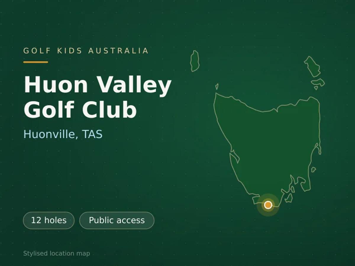 Stylised map showing the location of Huon Valley Golf Club in Huonville, TAS - not a photograph of the course