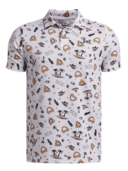 Under Armour Junior Boys Matchplay Printed Polo - White/Orange Bloc