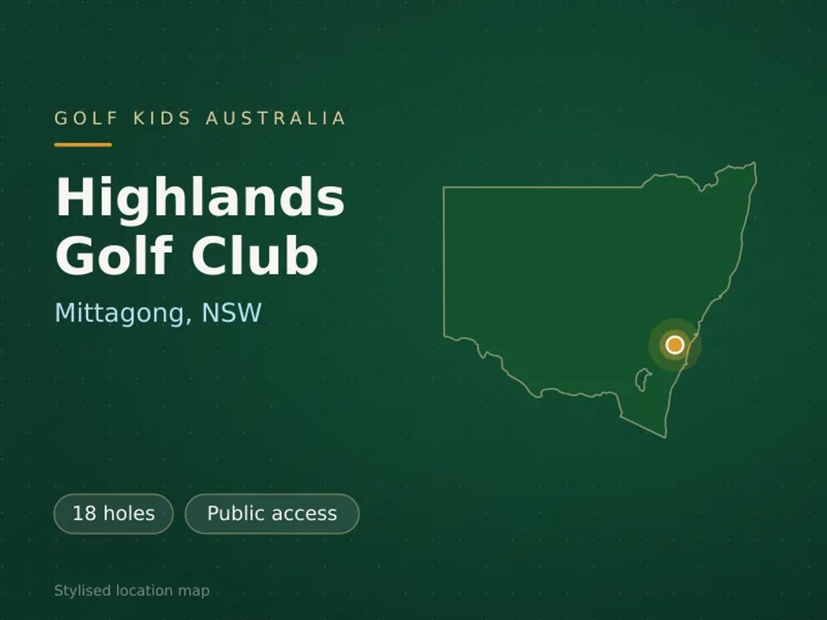 Stylised map showing the location of Highlands Golf Club in Mittagong, NSW - not a photograph of the course