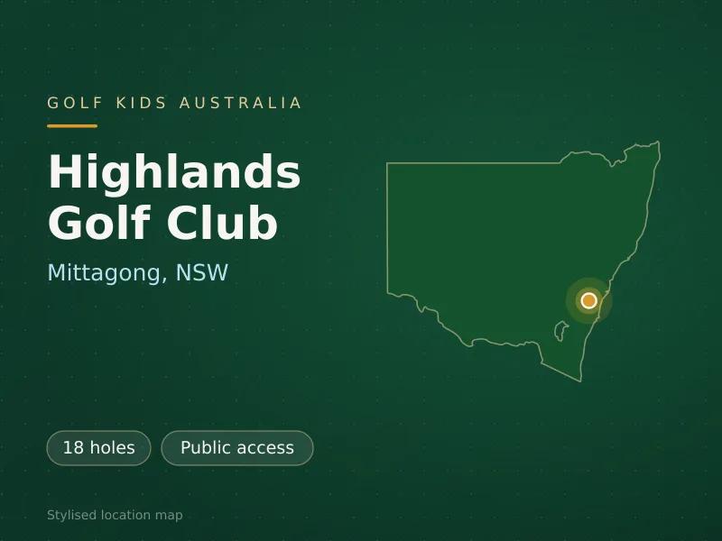 Stylised map showing the location of Highlands Golf Club in Mittagong, NSW - not a photograph of the course