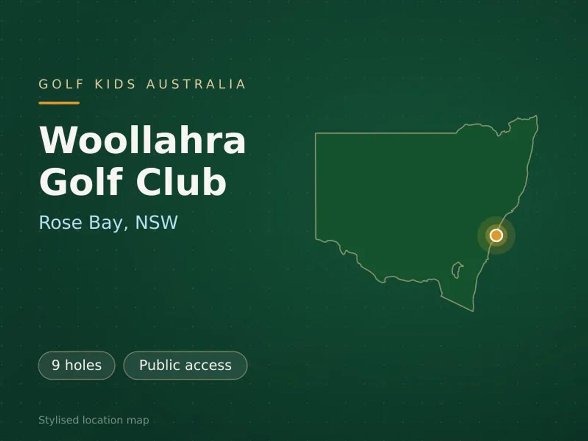 Stylised map showing the location of Woollahra Golf Club in Rose Bay, NSW - not a photograph of the course