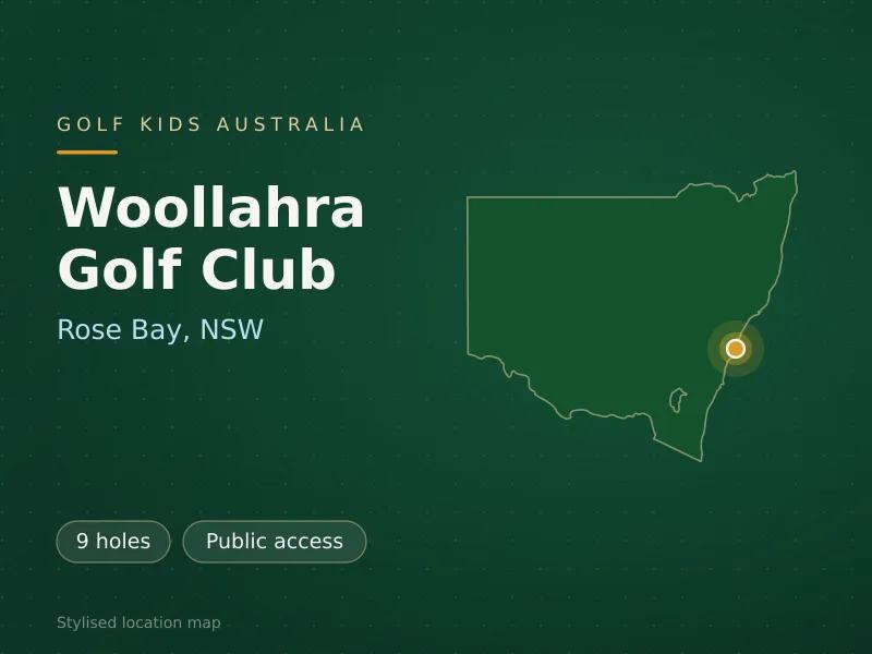 Stylised map showing the location of Woollahra Golf Club in Rose Bay, NSW - not a photograph of the course