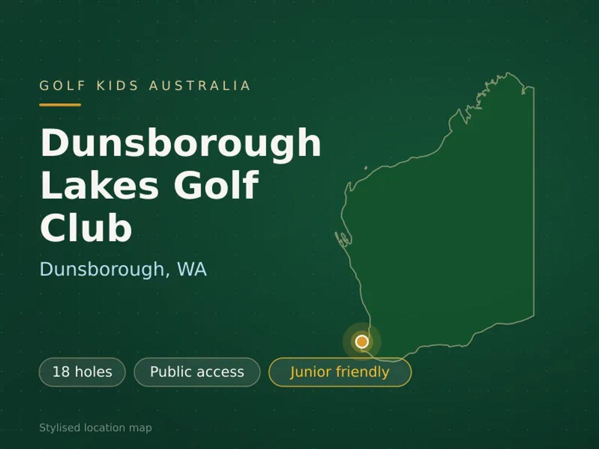 Stylised map showing the location of Dunsborough Lakes Golf Club in Dunsborough, WA - not a photograph of the course