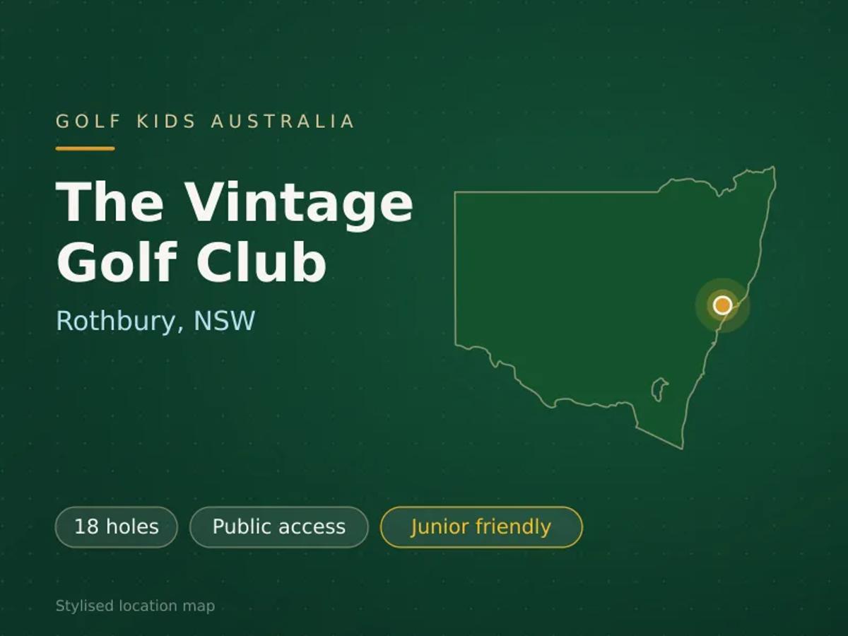 Stylised map showing the location of The Vintage Golf Club in Rothbury, NSW - not a photograph of the course
