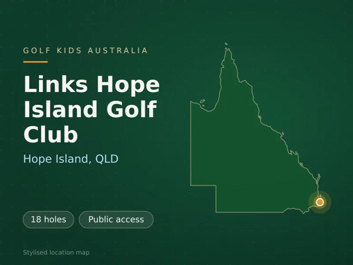 Stylised map showing the location of Links Hope Island Golf Club in Hope Island, QLD - not a photograph of the course