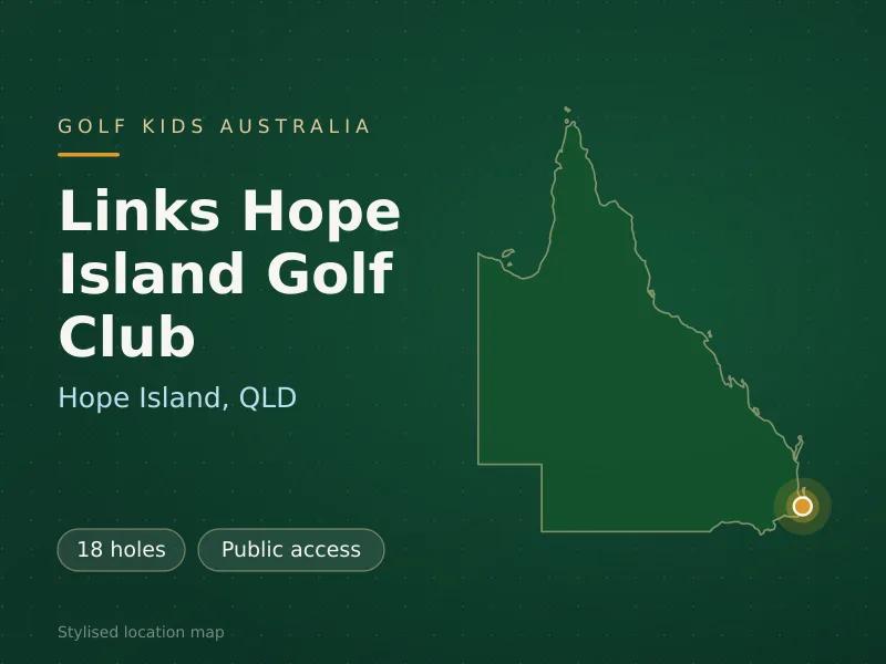 Stylised map showing the location of Links Hope Island Golf Club in Hope Island, QLD - not a photograph of the course
