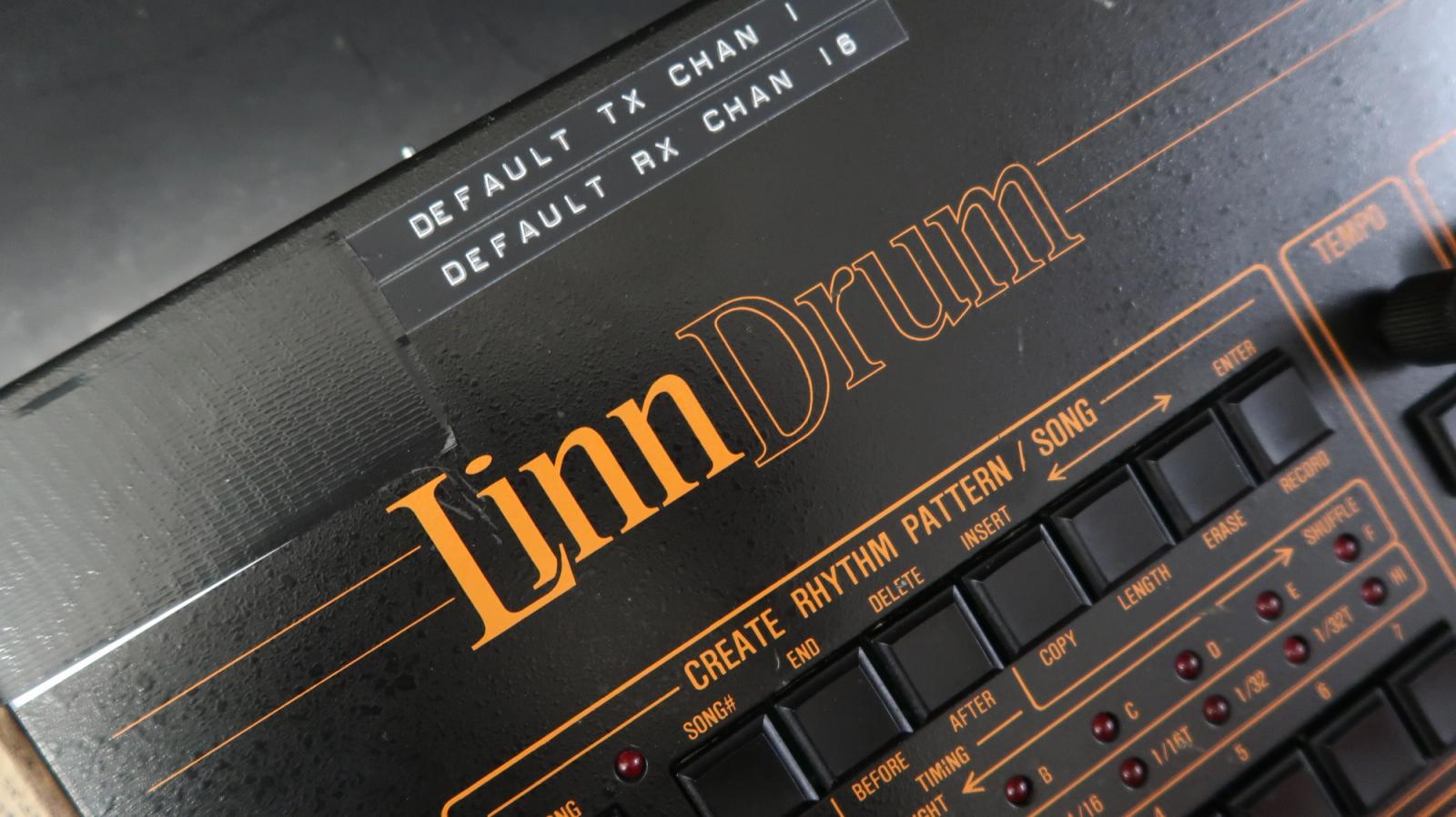 Close-up of the LinnDrum drum machine used for the Thriller drum programming
