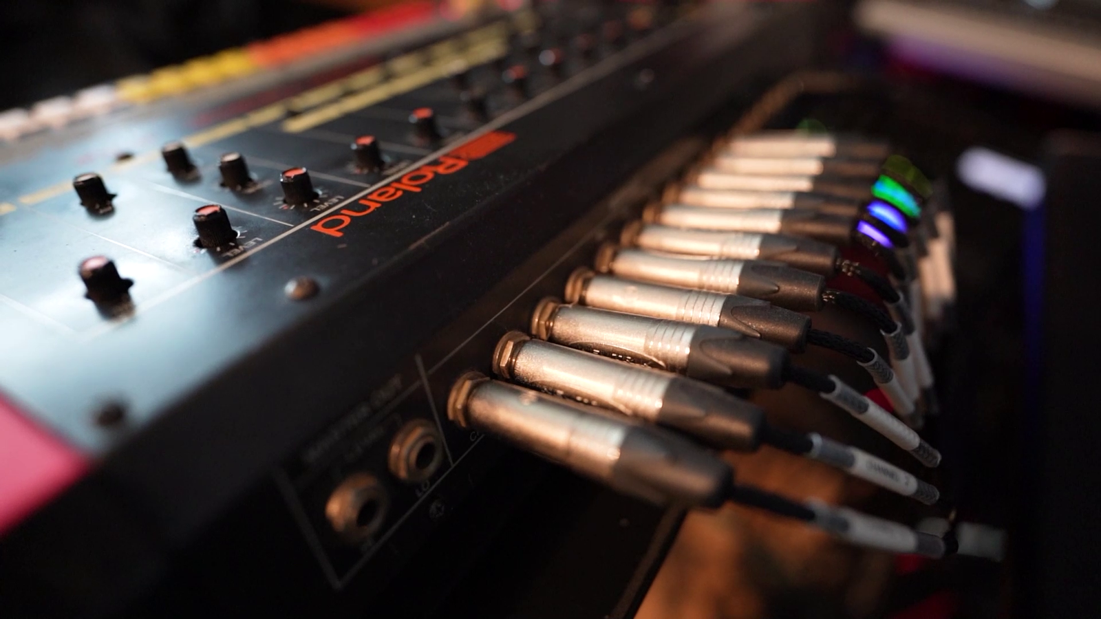 The individual outputs of the TR-808, every jack patched