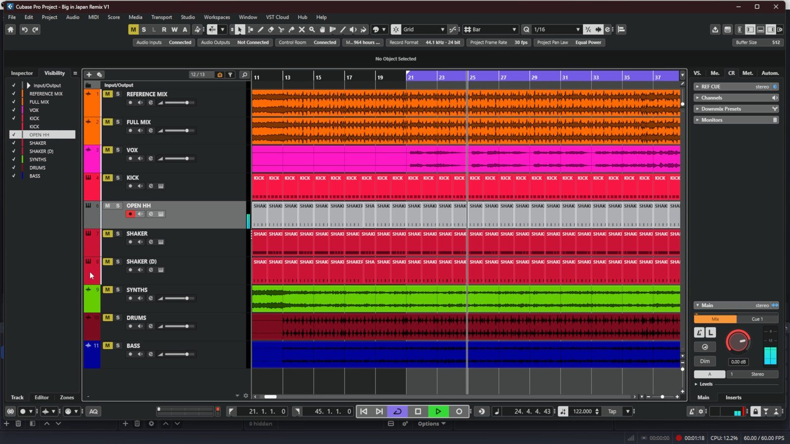 The finished Big in Japan house remix arrangement in Cubase