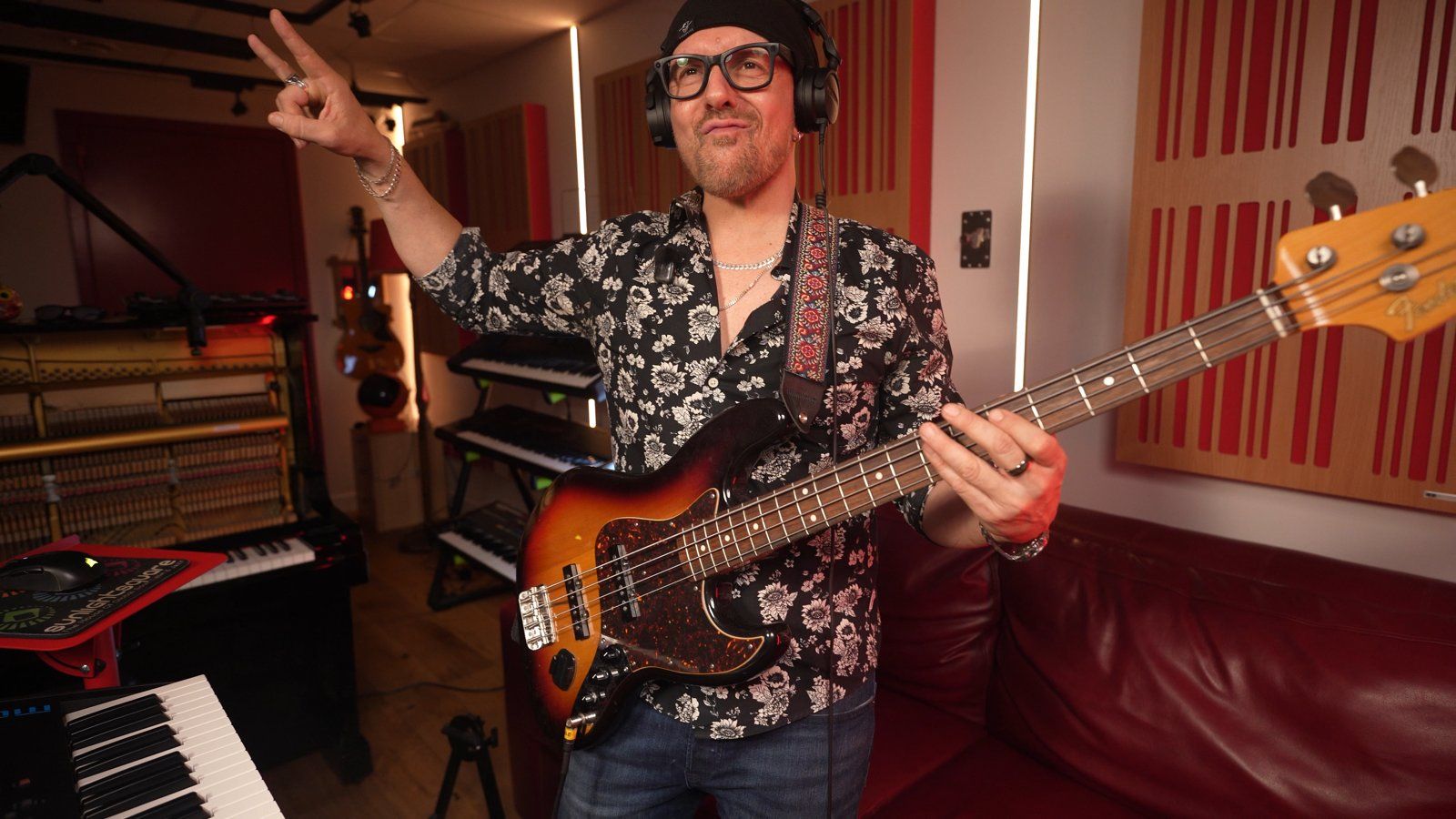 Claudio playing the bass part, tuned down to D