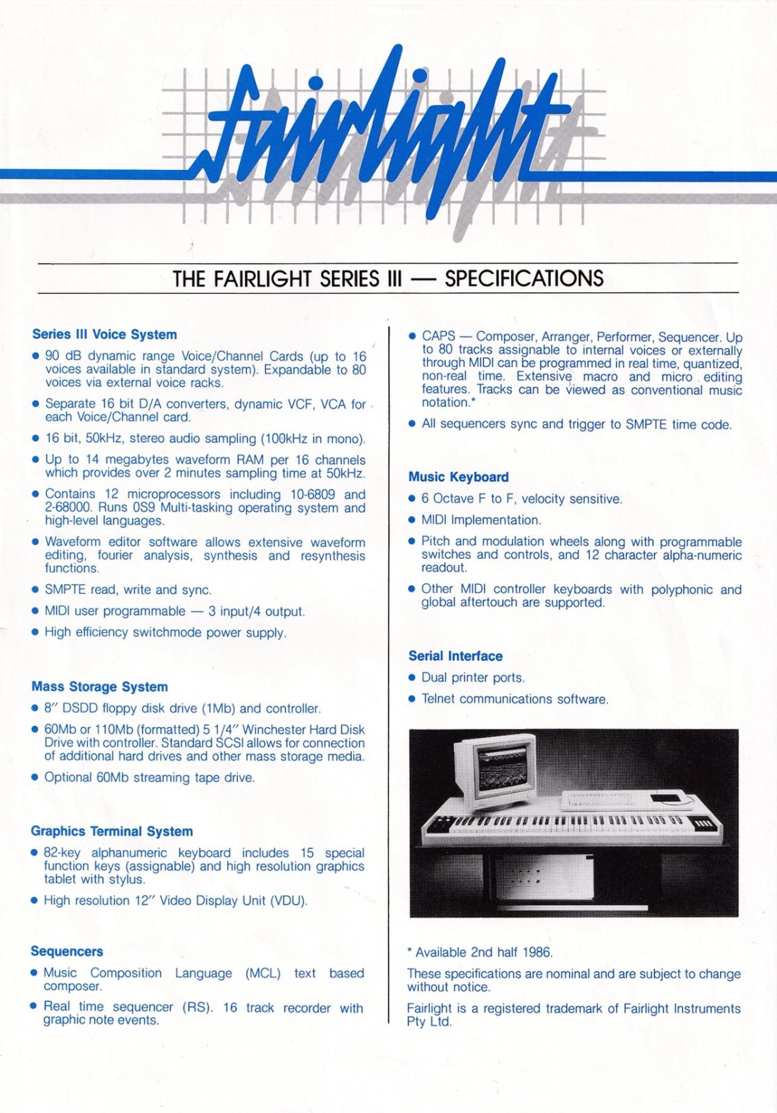 The Fairlight Series III specification sheet