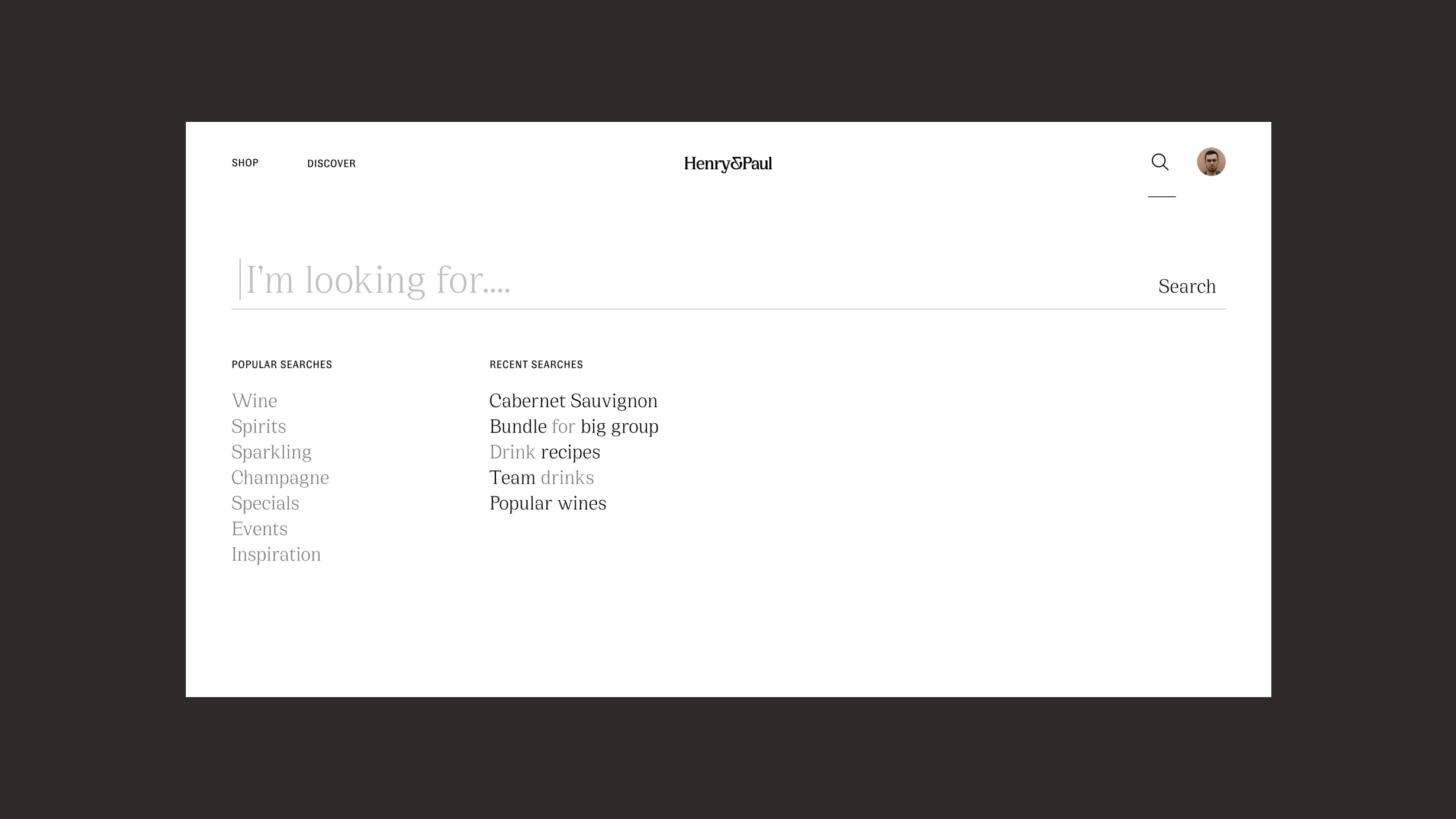 Henry & Paul website desktop screenshot, showing the updated search