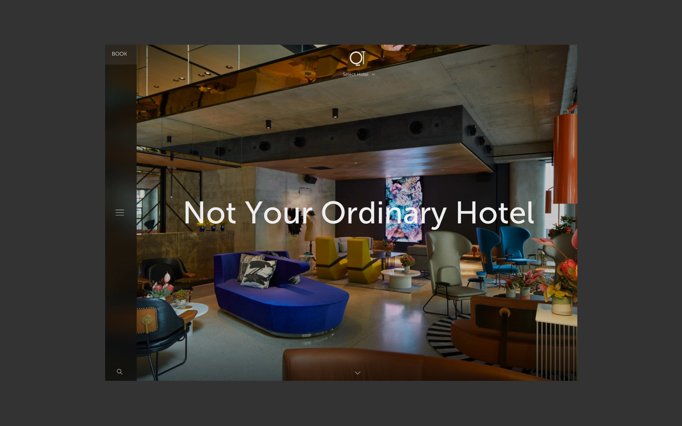 New QT website homescreen, featuring a full width image of a beautiful QT lounge area