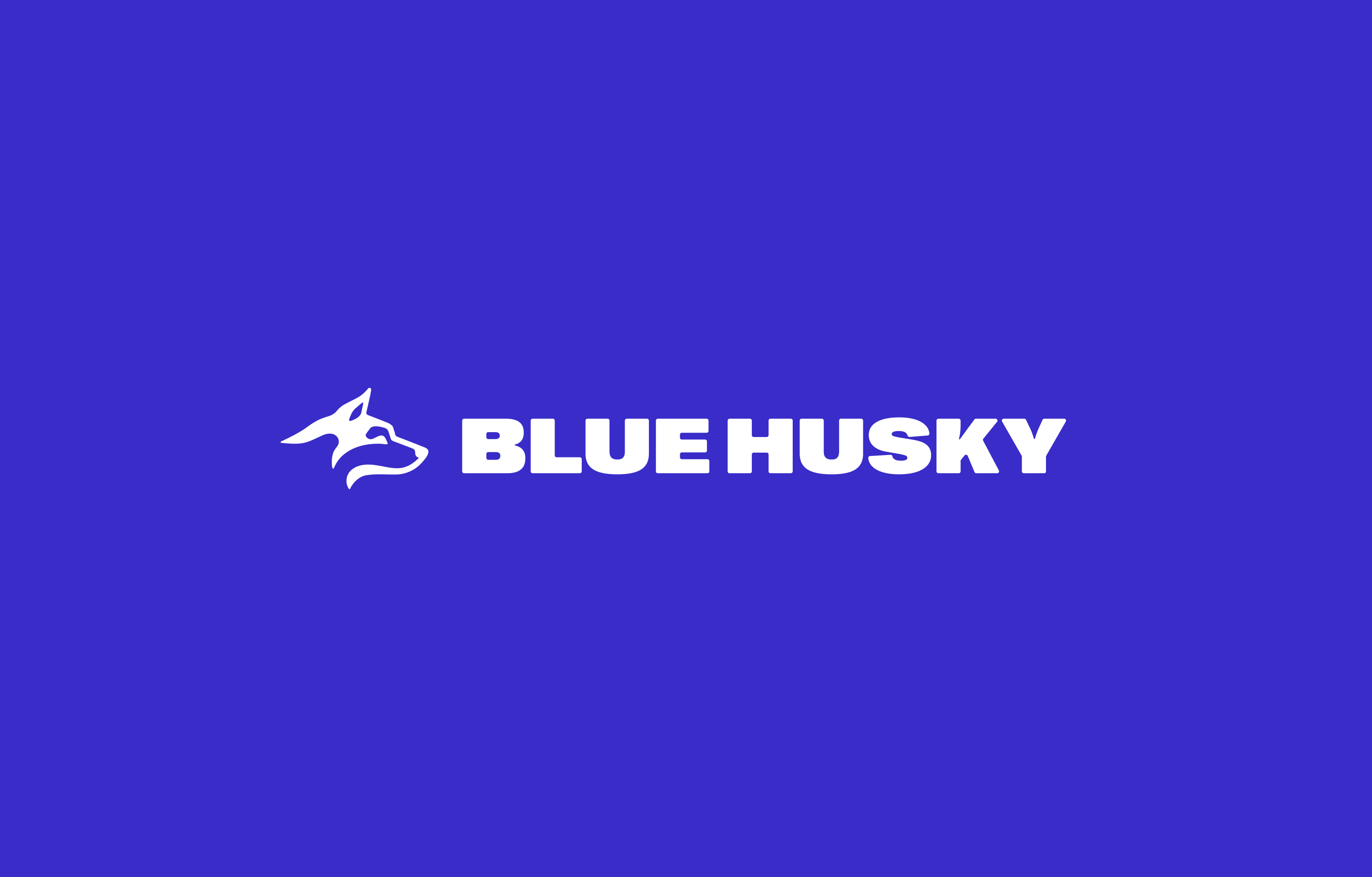 New Blue Husky logo, white text sitting on a vivid blue background