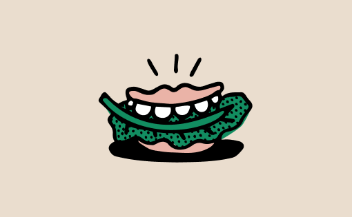 Flip app illustration of a mouth eating a green vegetable in a colourful cartoon style