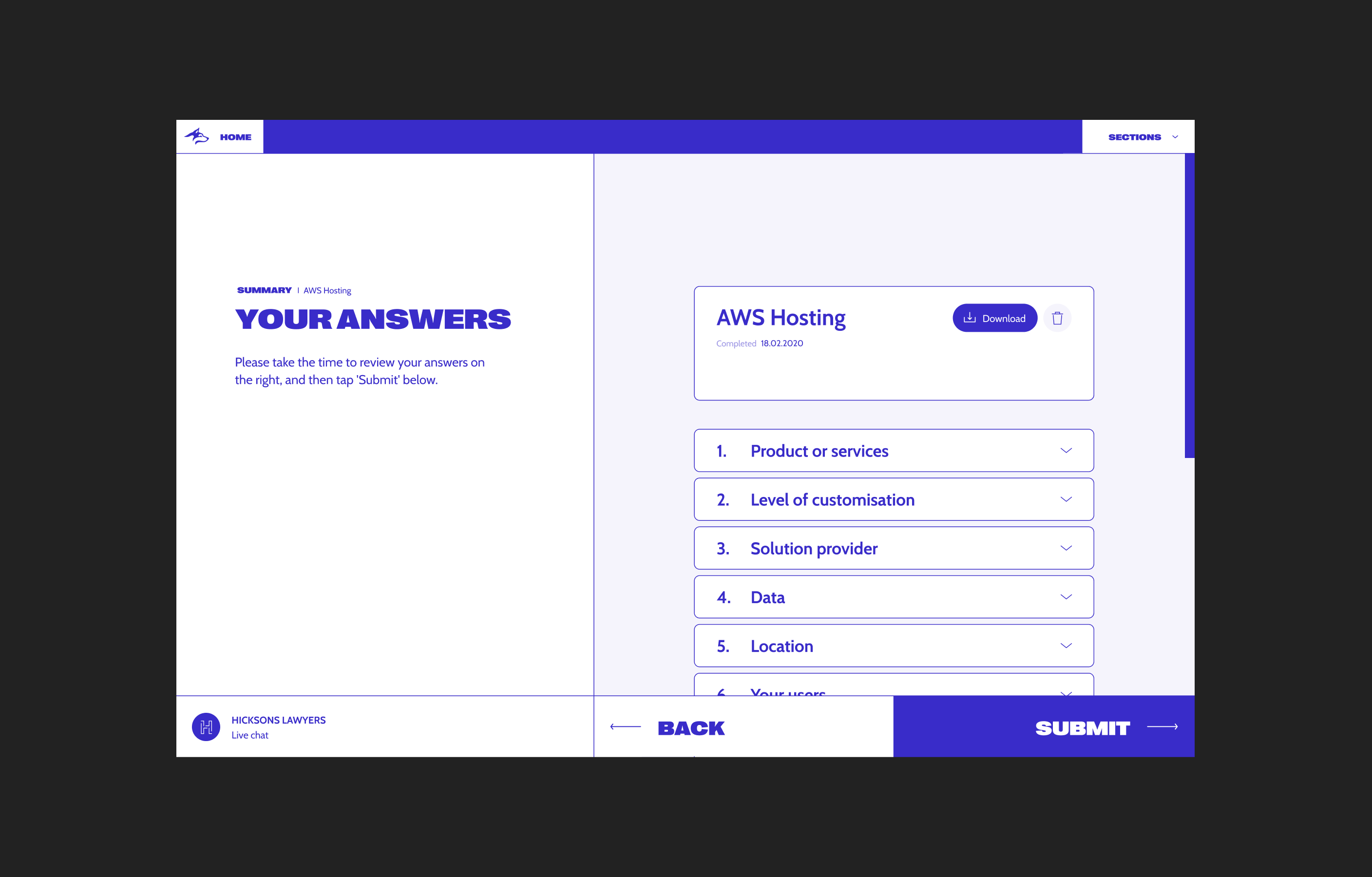 New Blue Husky desktop design, showcasing the answer summary page