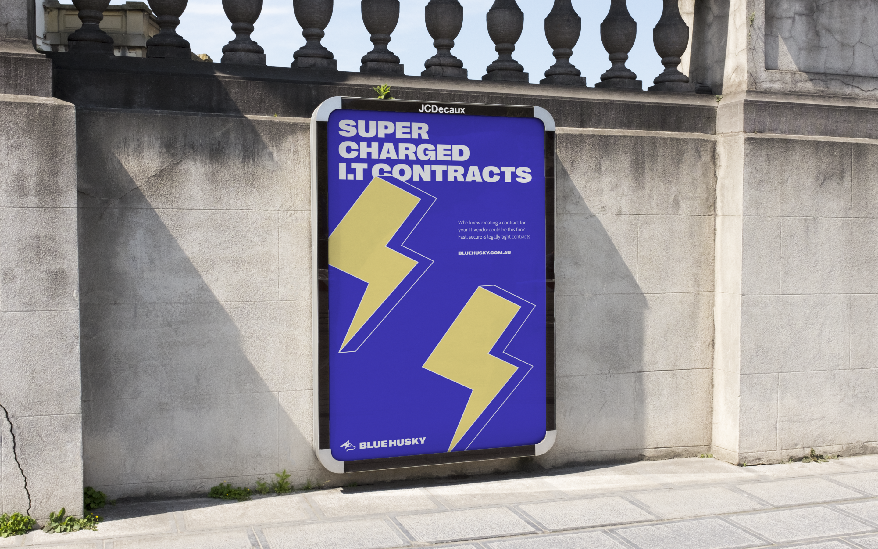 Outdoor billboard, featuring refreshed Blue Husky branding for Super Charged IT Contracts