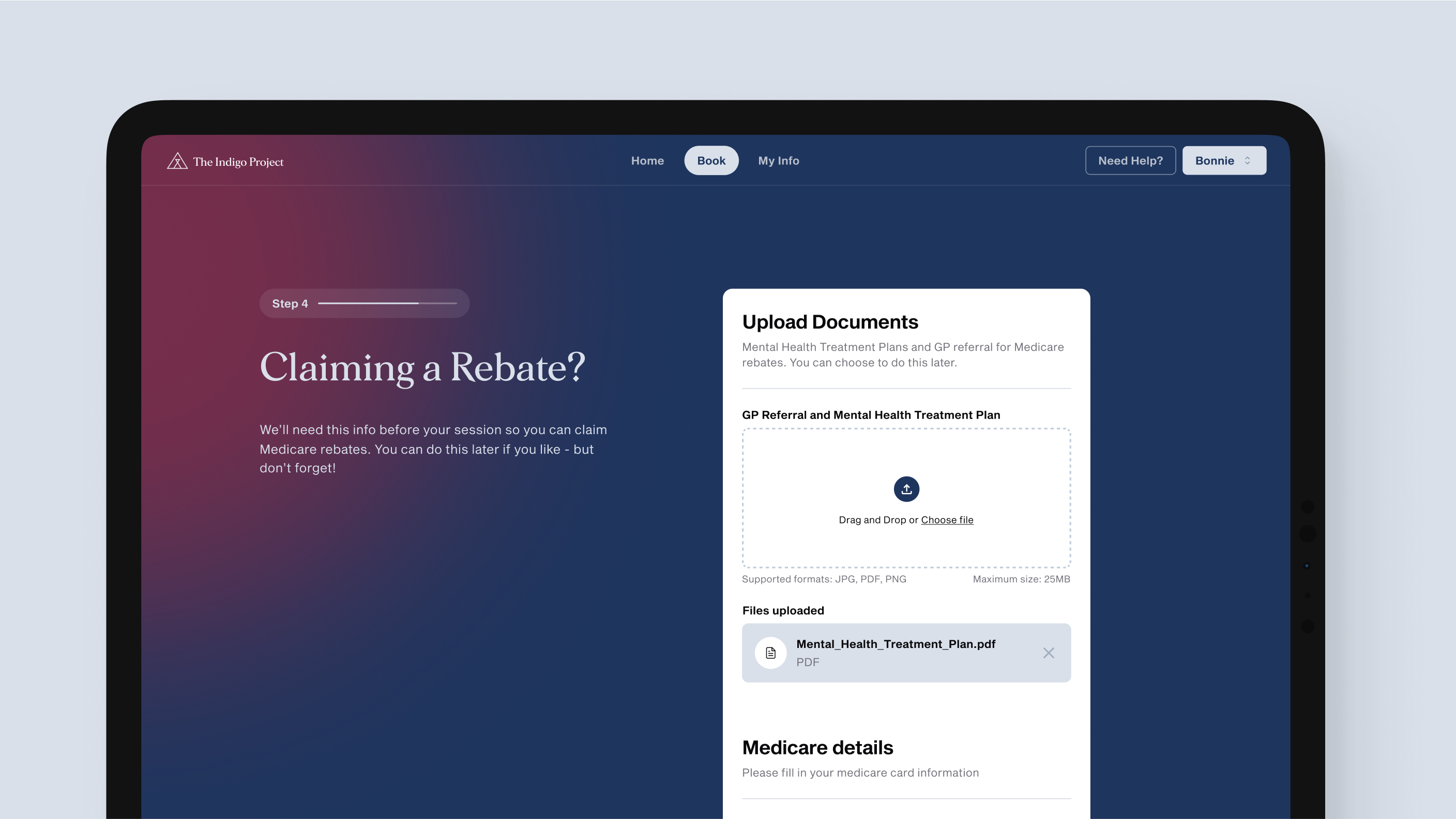 The Indigo Project booking ui