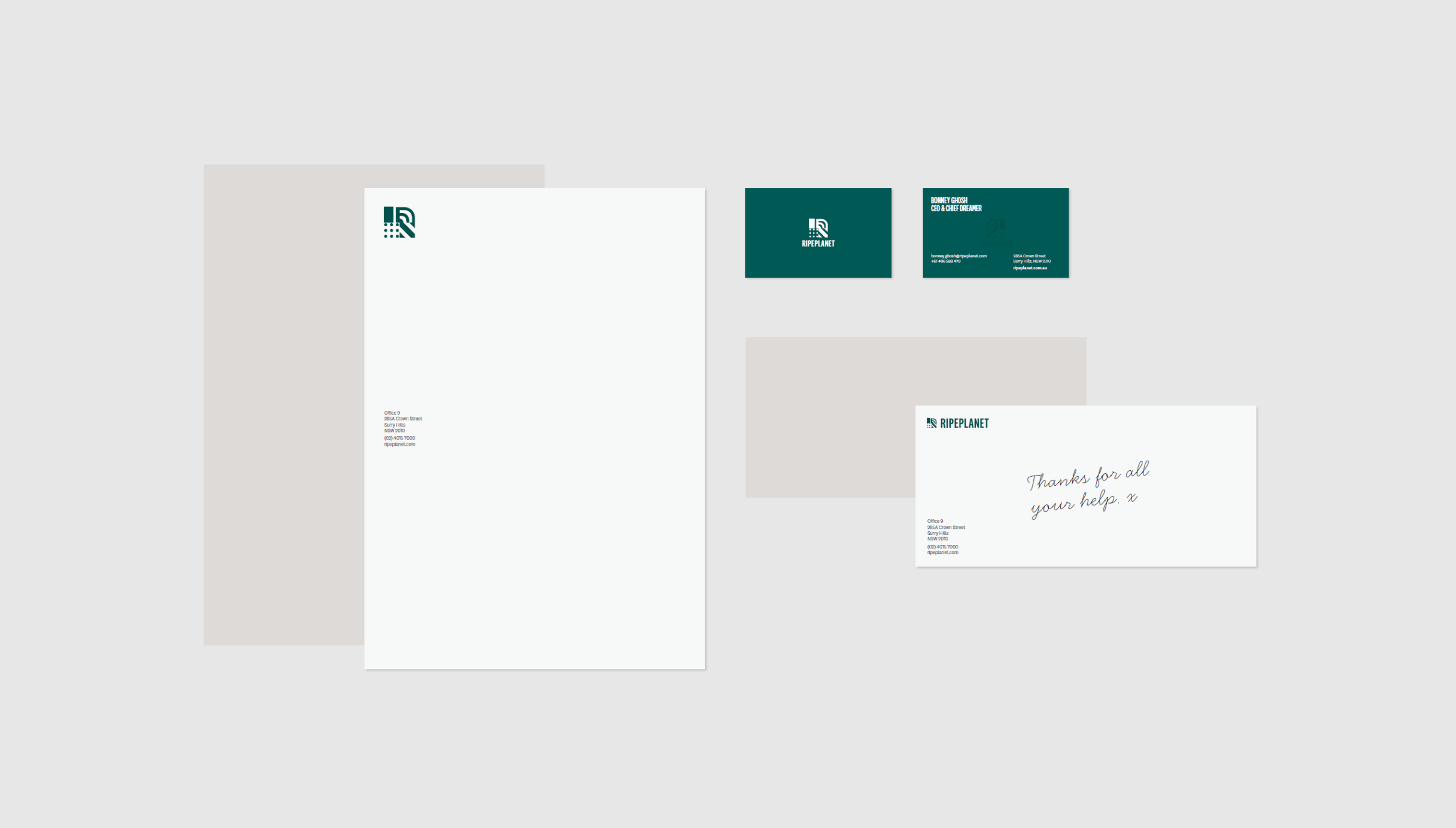 Ripe Planet new branding business cards and document marking