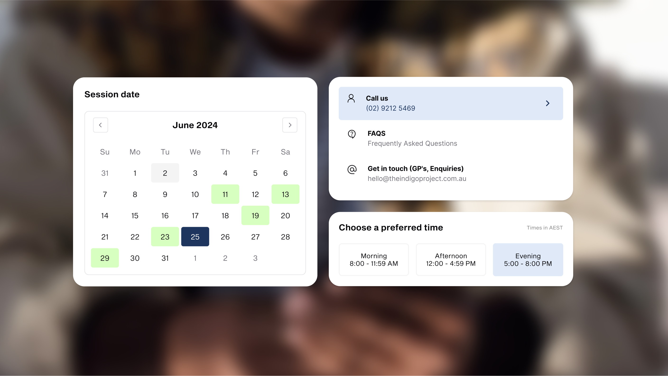 The Indigo Project booking ui