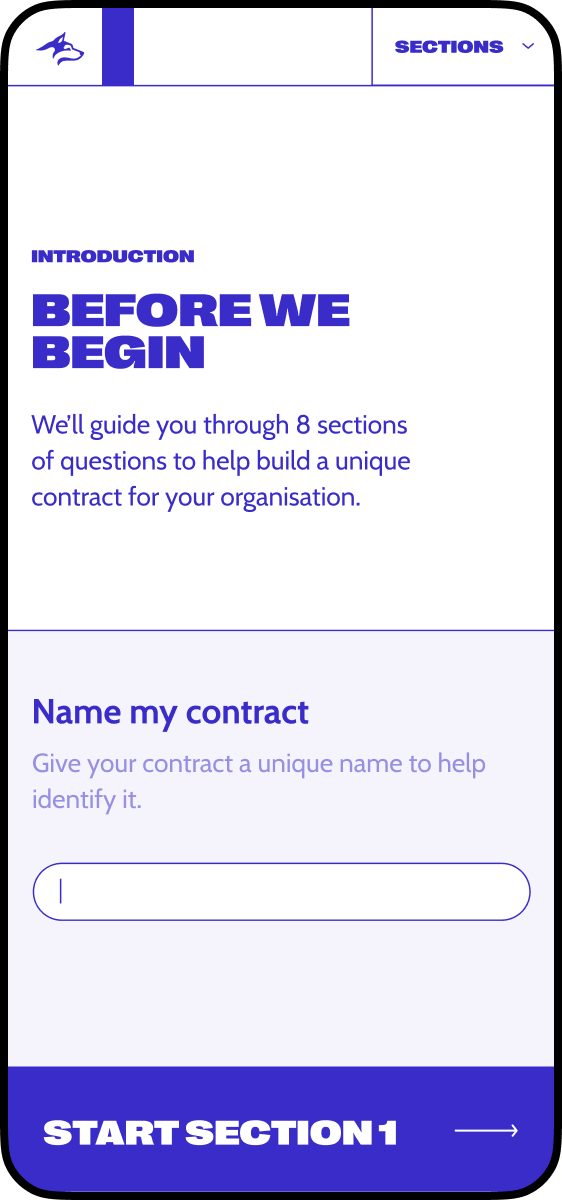 Mobile homepage of the new Blue Husky website design, contract naming