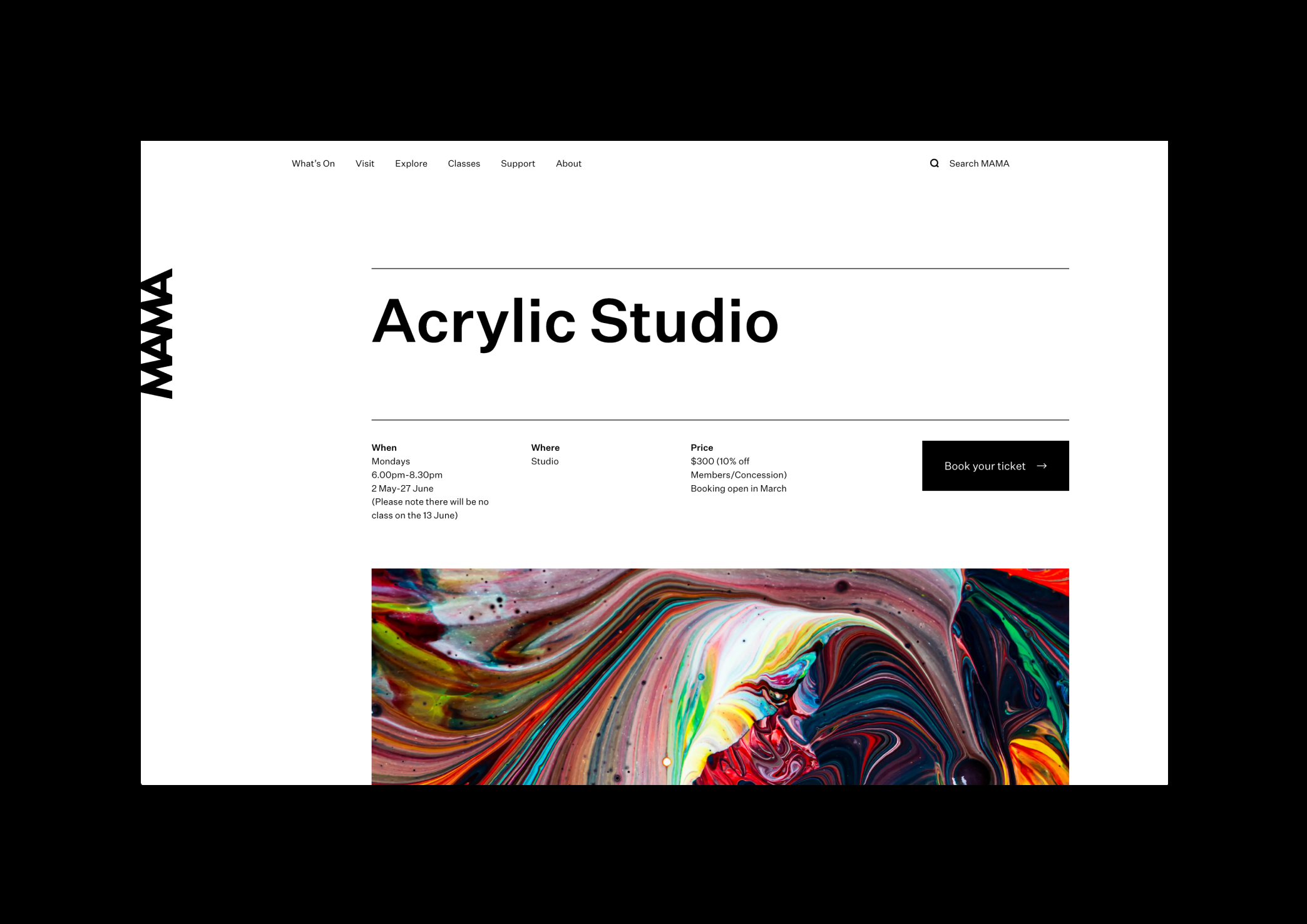 MAMA acrylic studio workshop page design