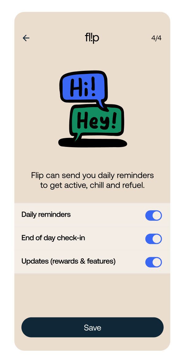 Flip app settings screen