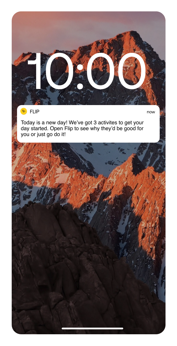 Flip app notification on a mobile homepage