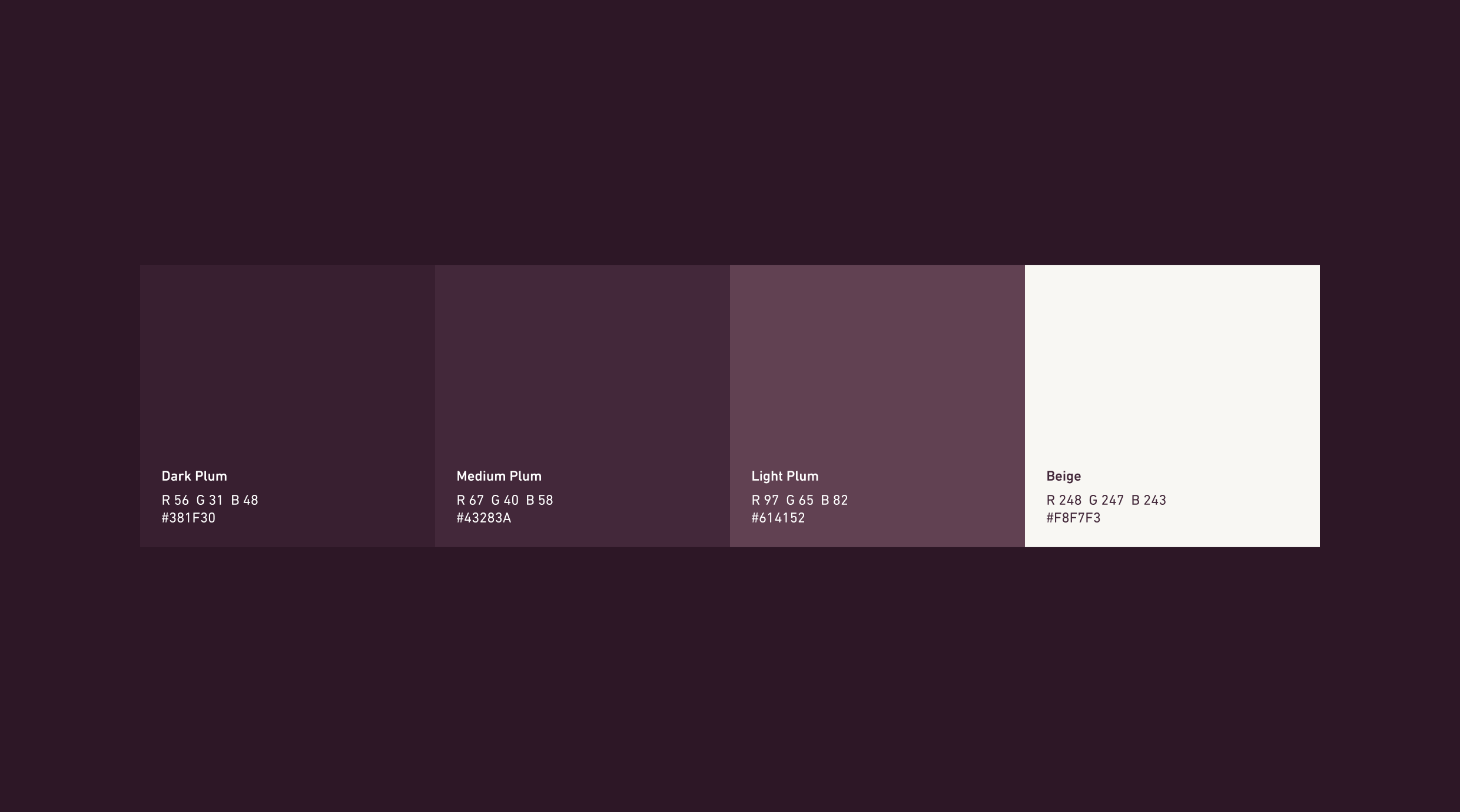 Screen showcasing the colour pallete for the Queen Garnet brand