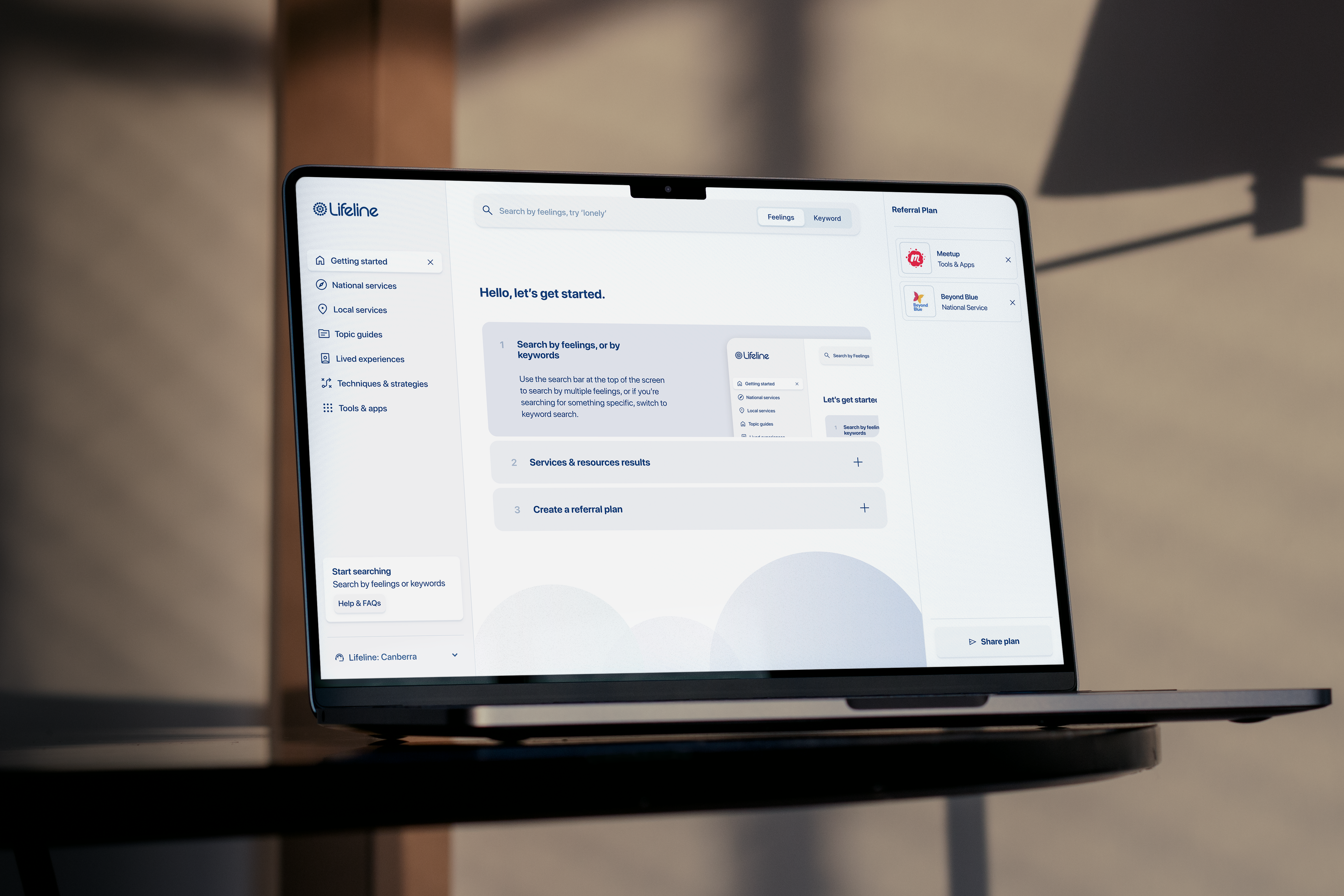 Lifeline crisis supporters tool on a desktop screen