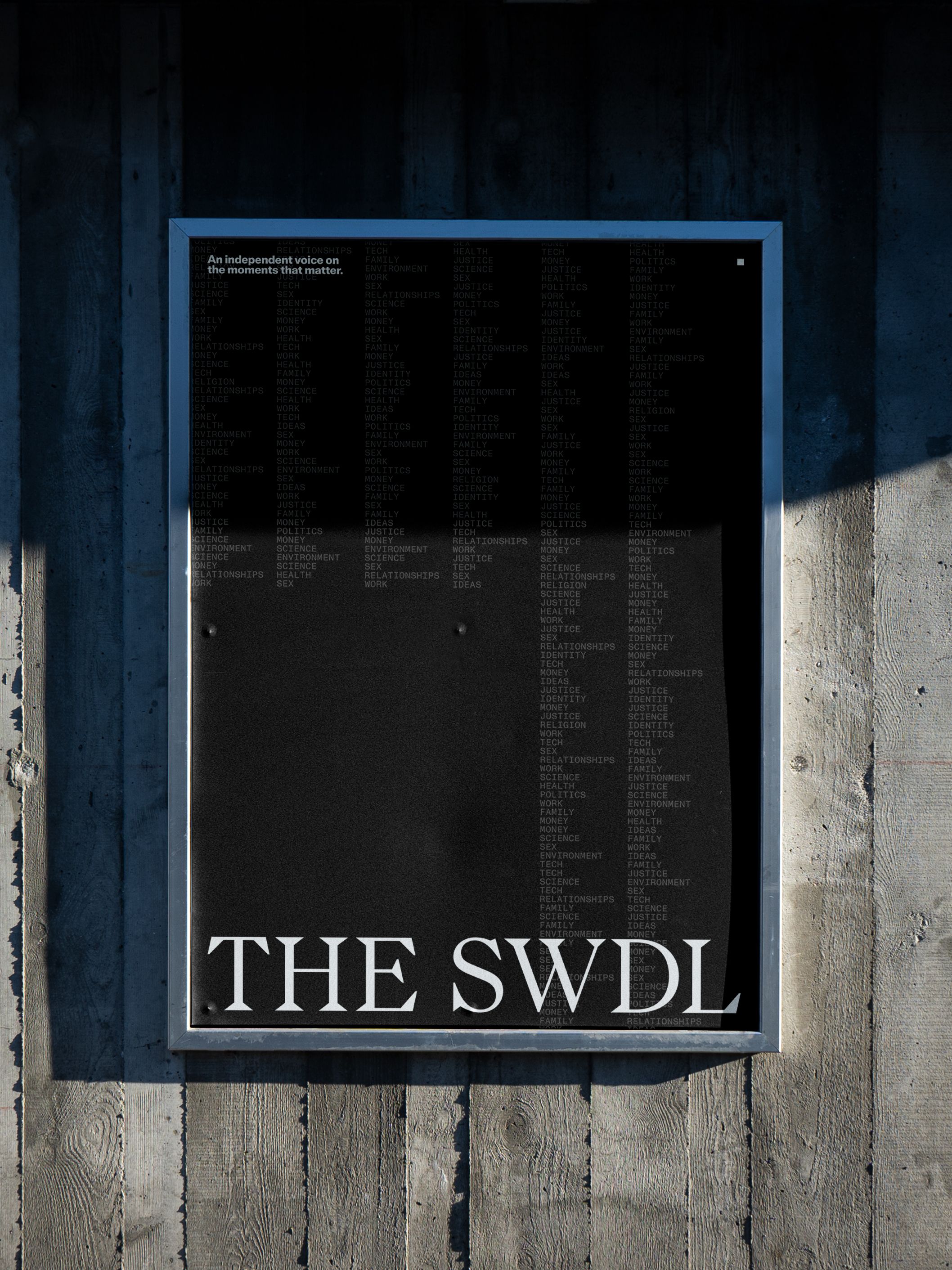 Swaddle new branding in white text on a black background on a poster