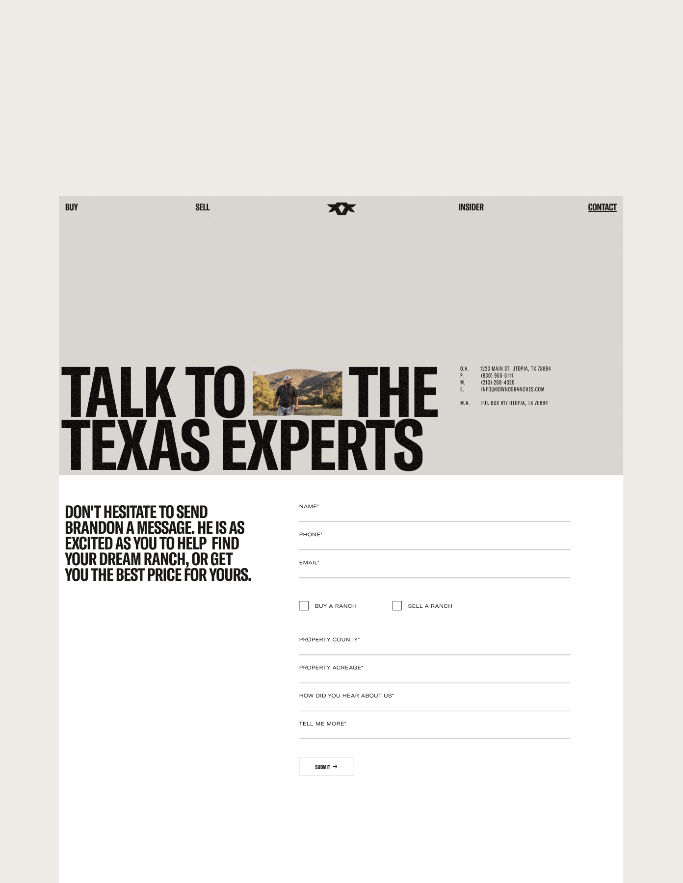 Bownds Ranches new contact page design