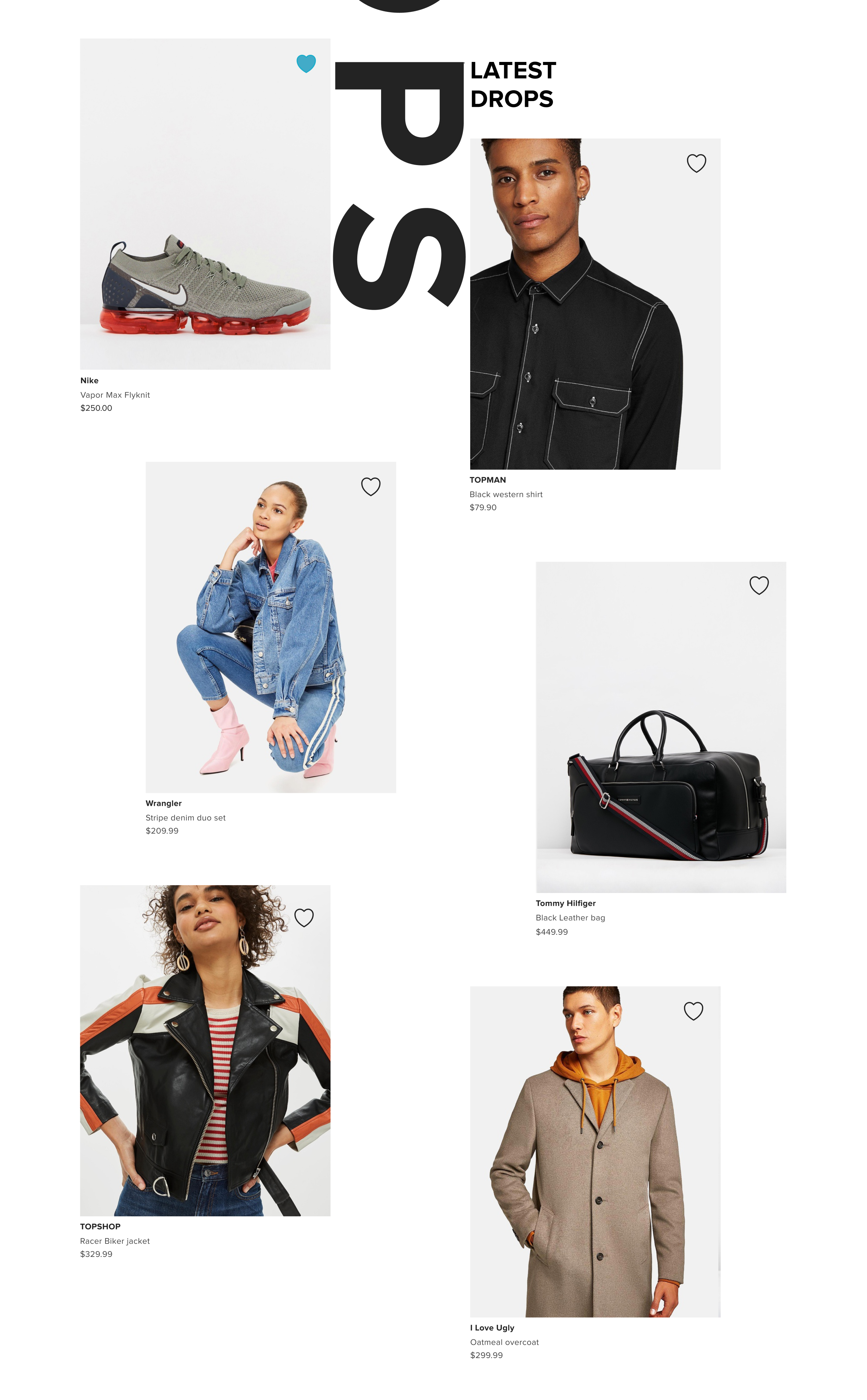 Latest drops module from theiconic.com.au showcasing multiple clothing images flowing downwards