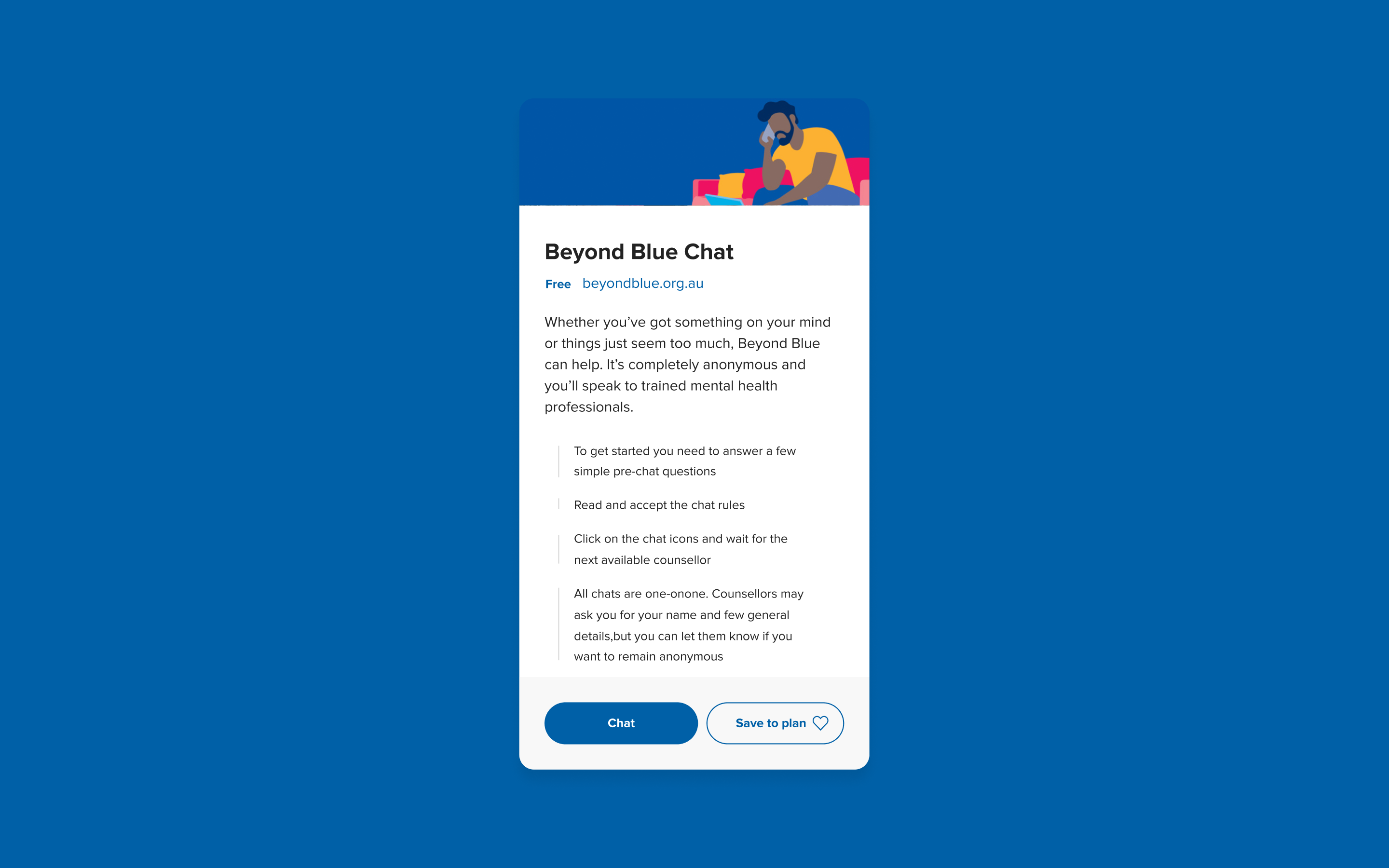 Next Step cards showcasing the Beyond Blue Chat support option
