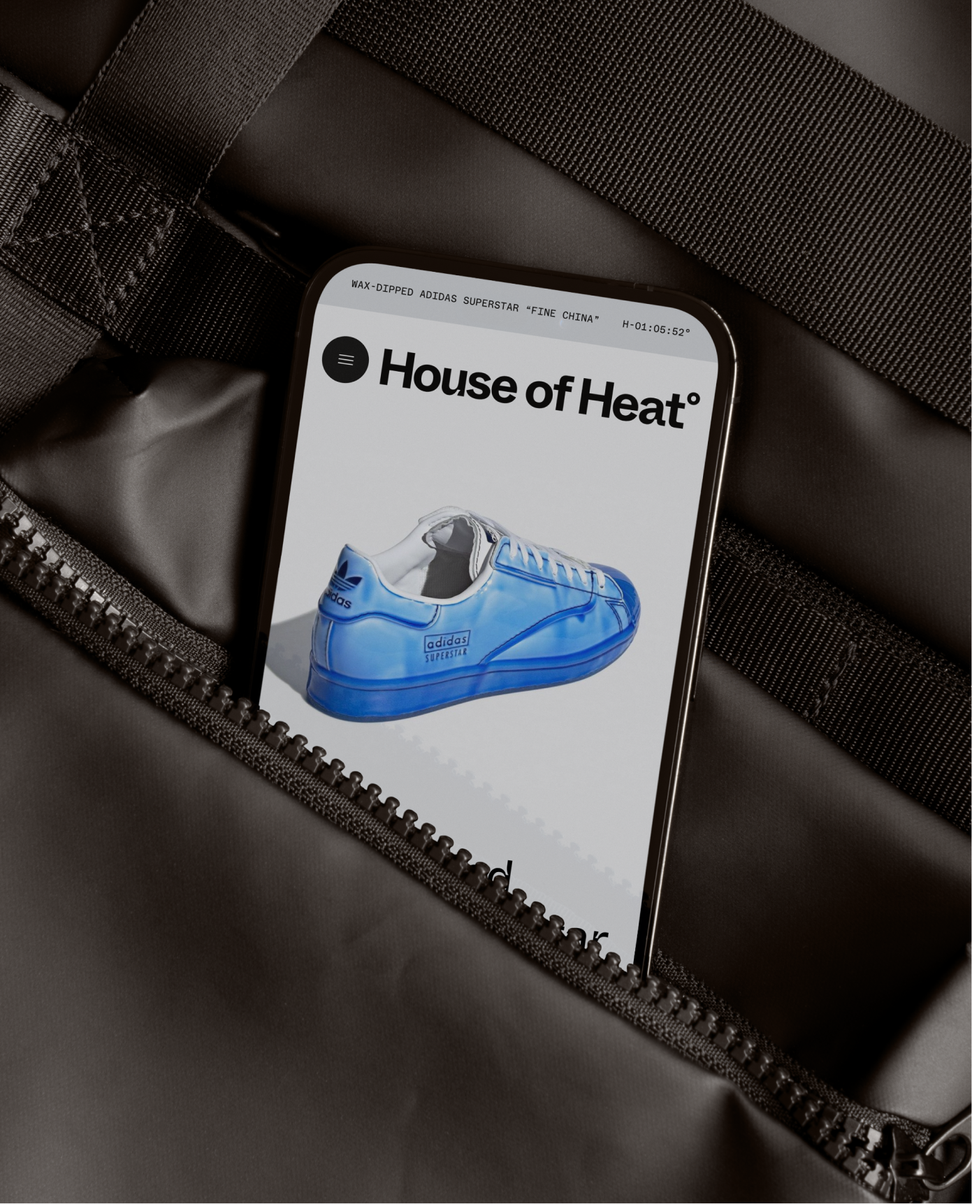 House of Heat phone mockup sneaker