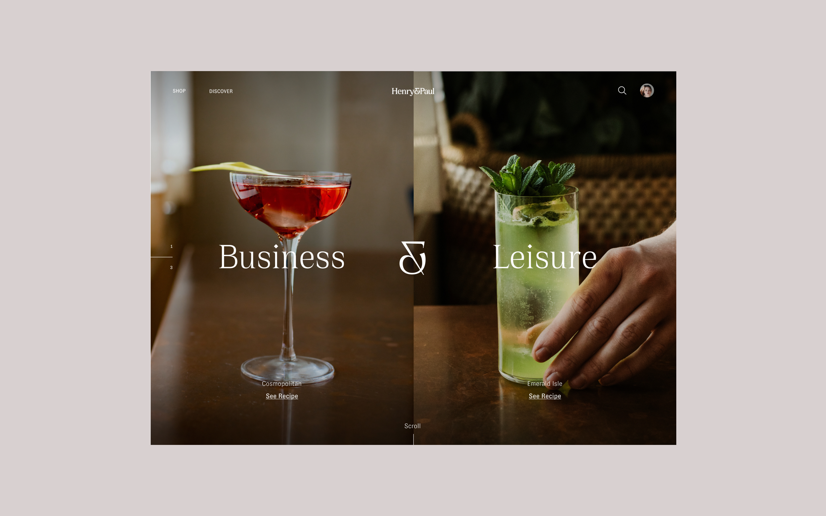 Henry & Paul website screen showing two different cocktails