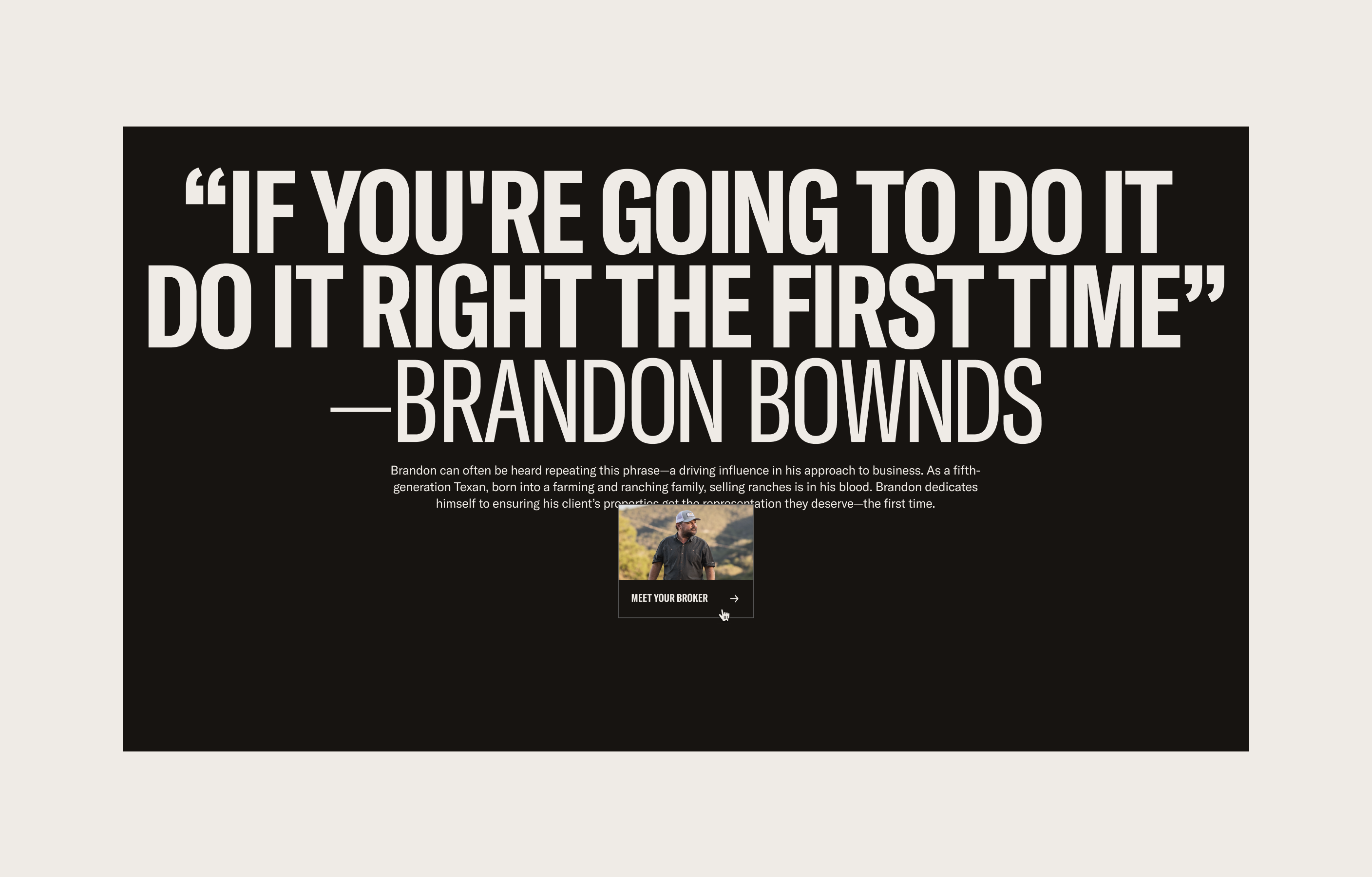 Bownds Ranches desktop website with large font quote 