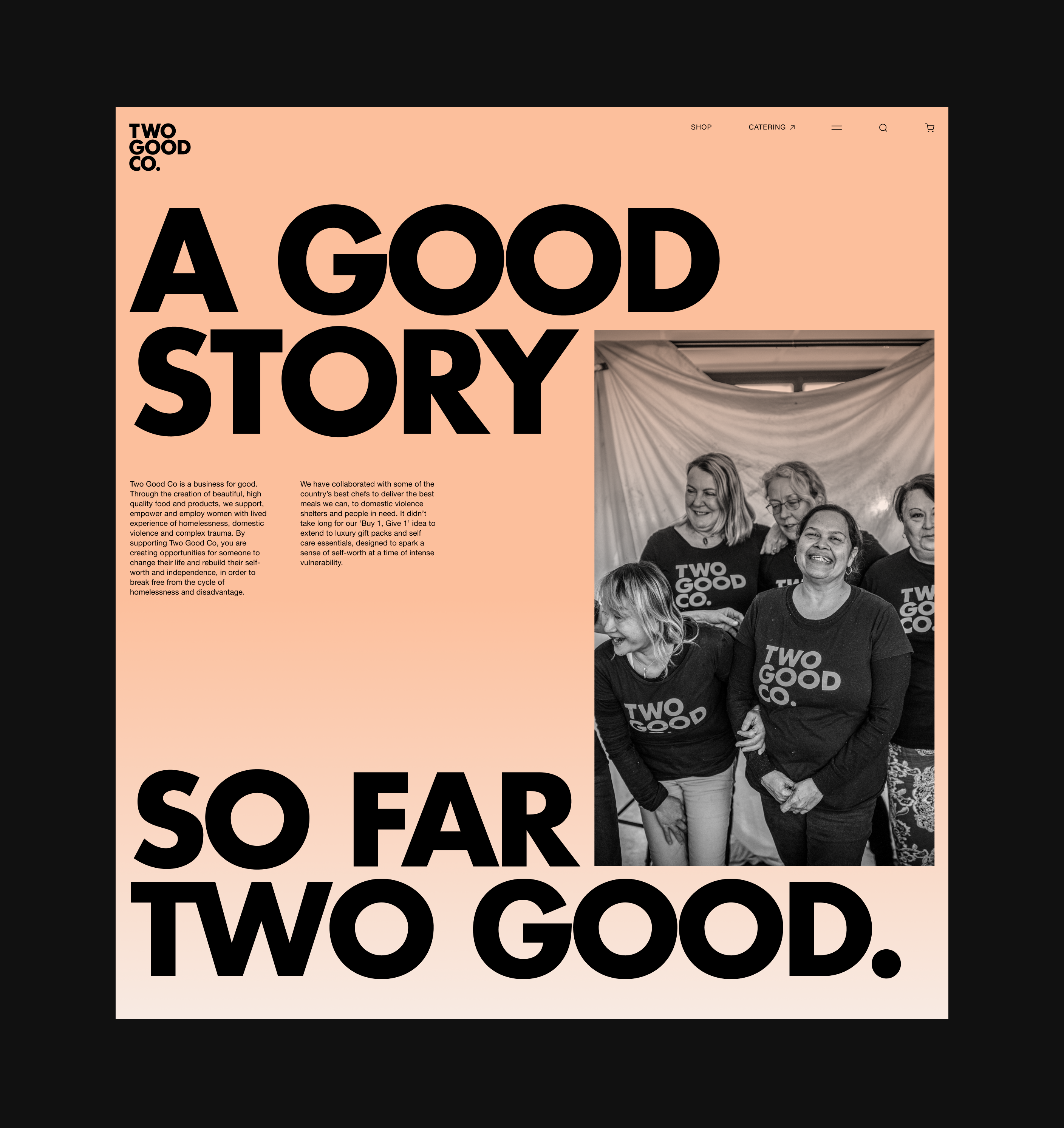 Two Good website story page with an orange gradient