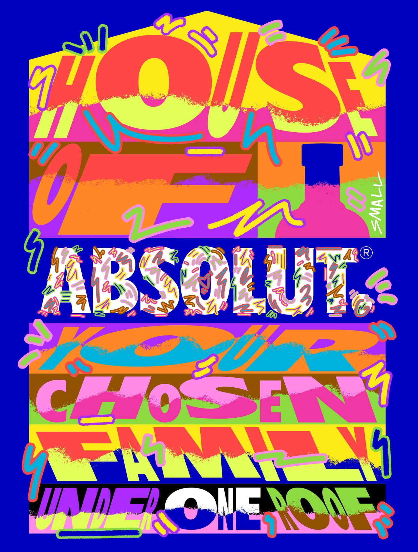 Bright coloured text artwork created by Kris Andrew Small for Absolut