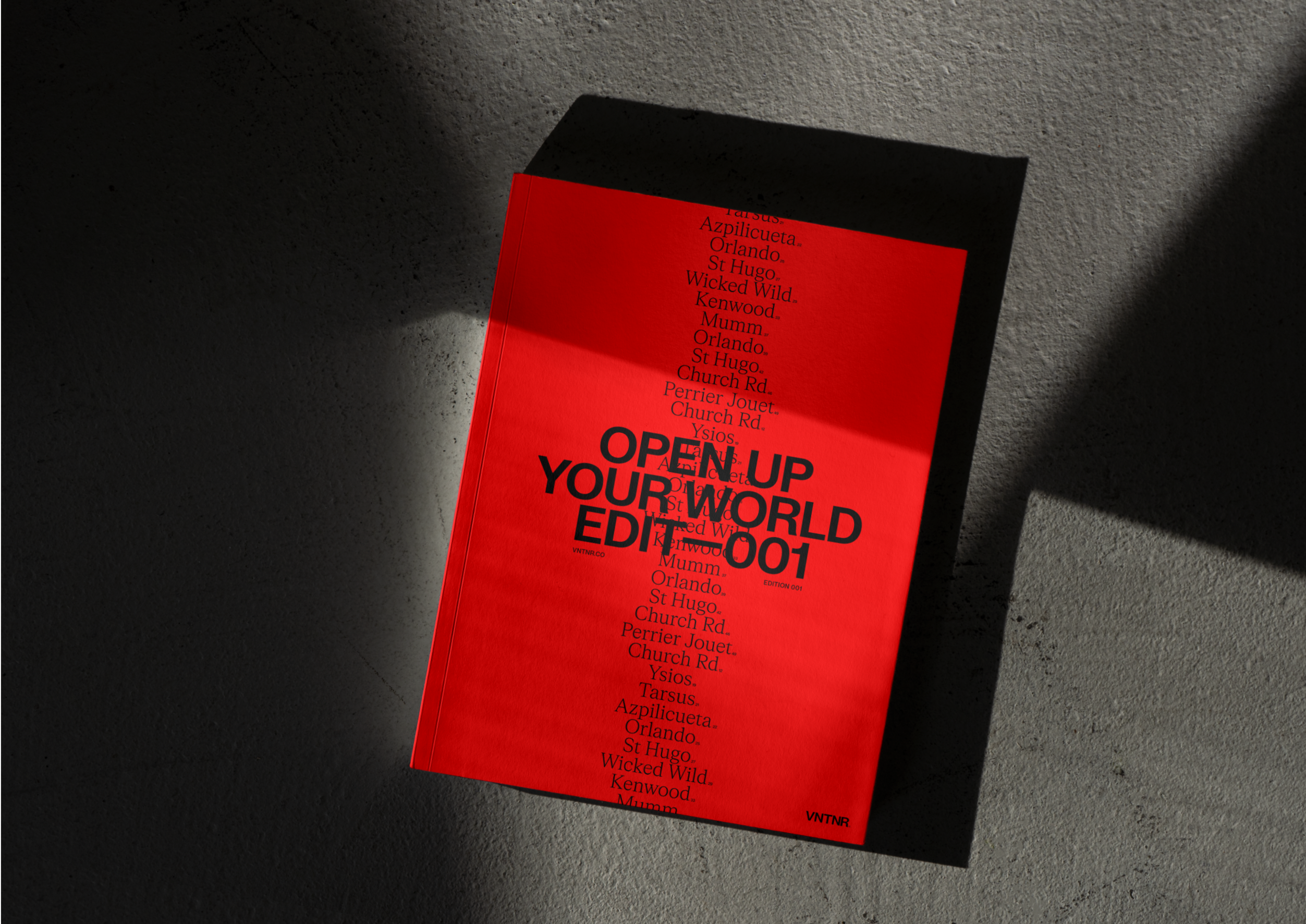 VNTNR branded book with a bright red cover with black text