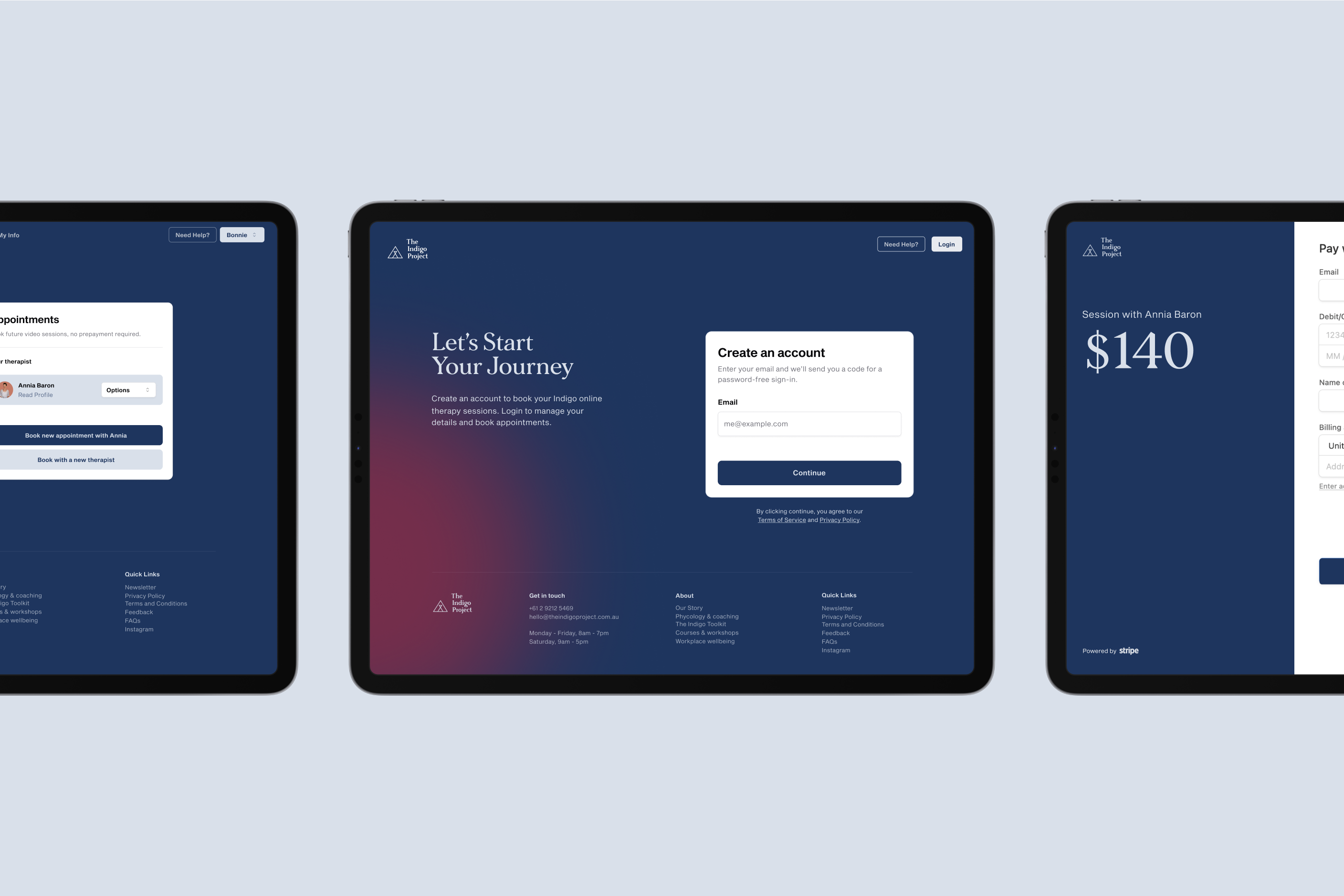 The Indigo Project booking ui