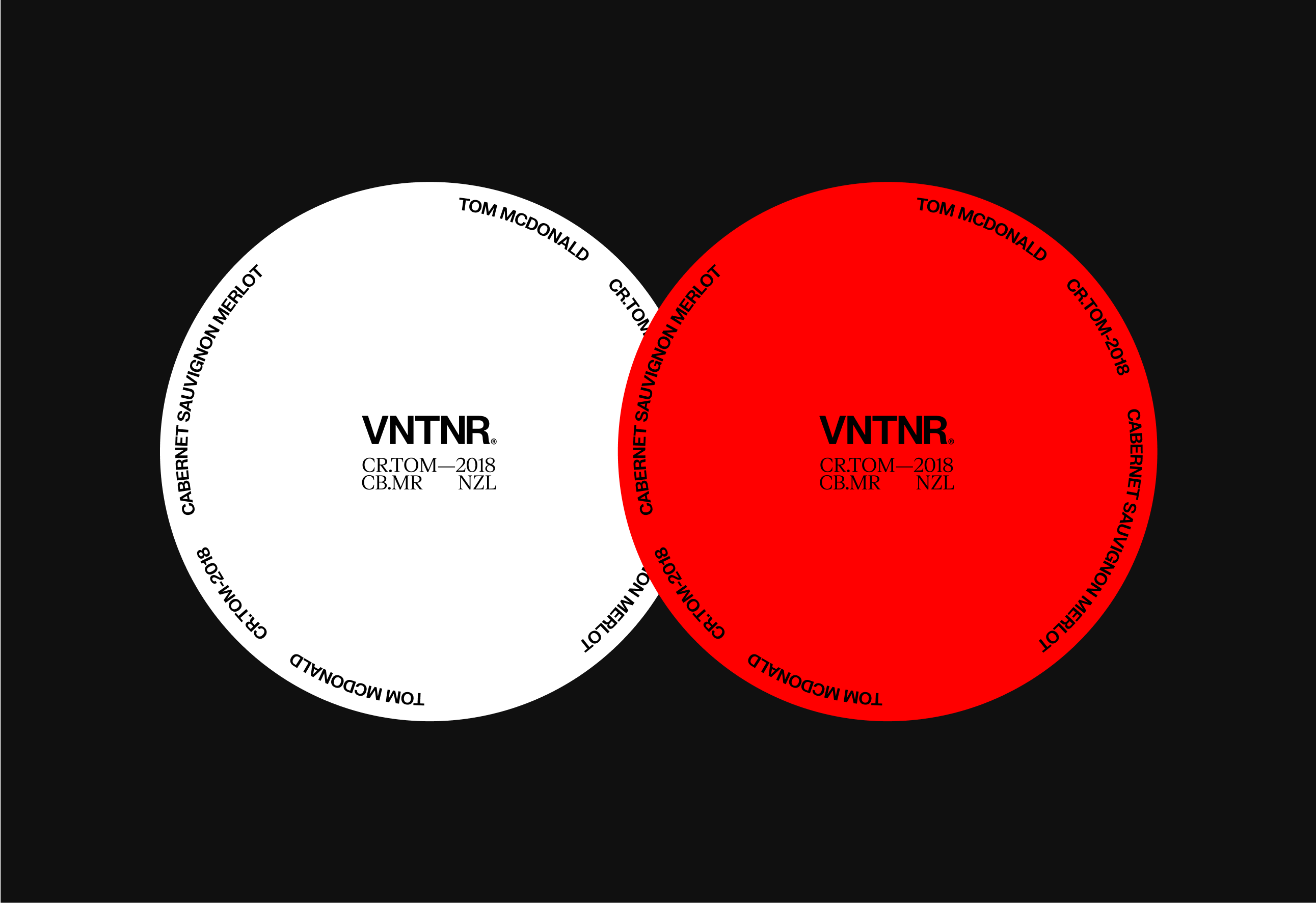VNTNR branded coasters, one white and one red