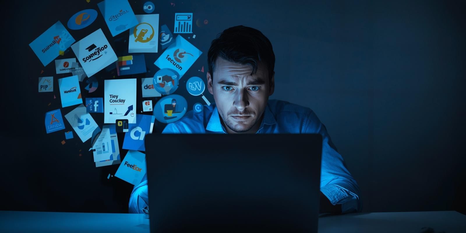 A man looking at his screen looking confused