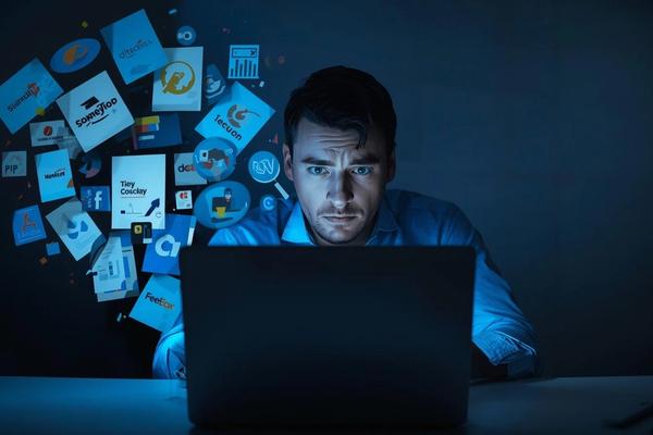 A man looking at his screen looking confused